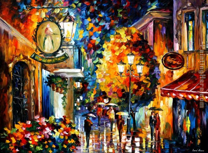 cafe in the old city painting - Leonid Afremov cafe in the old city art painting
